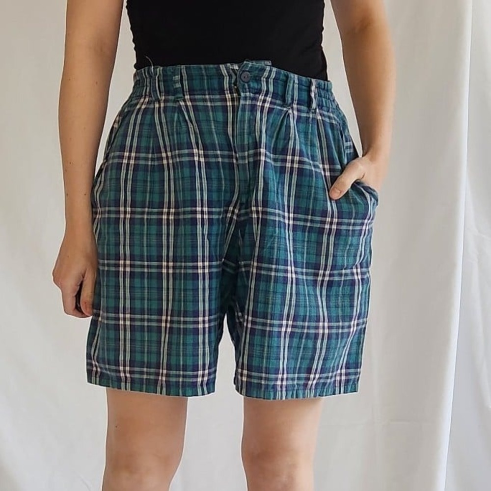 90s Green and‎ Blue Plaid Shorts